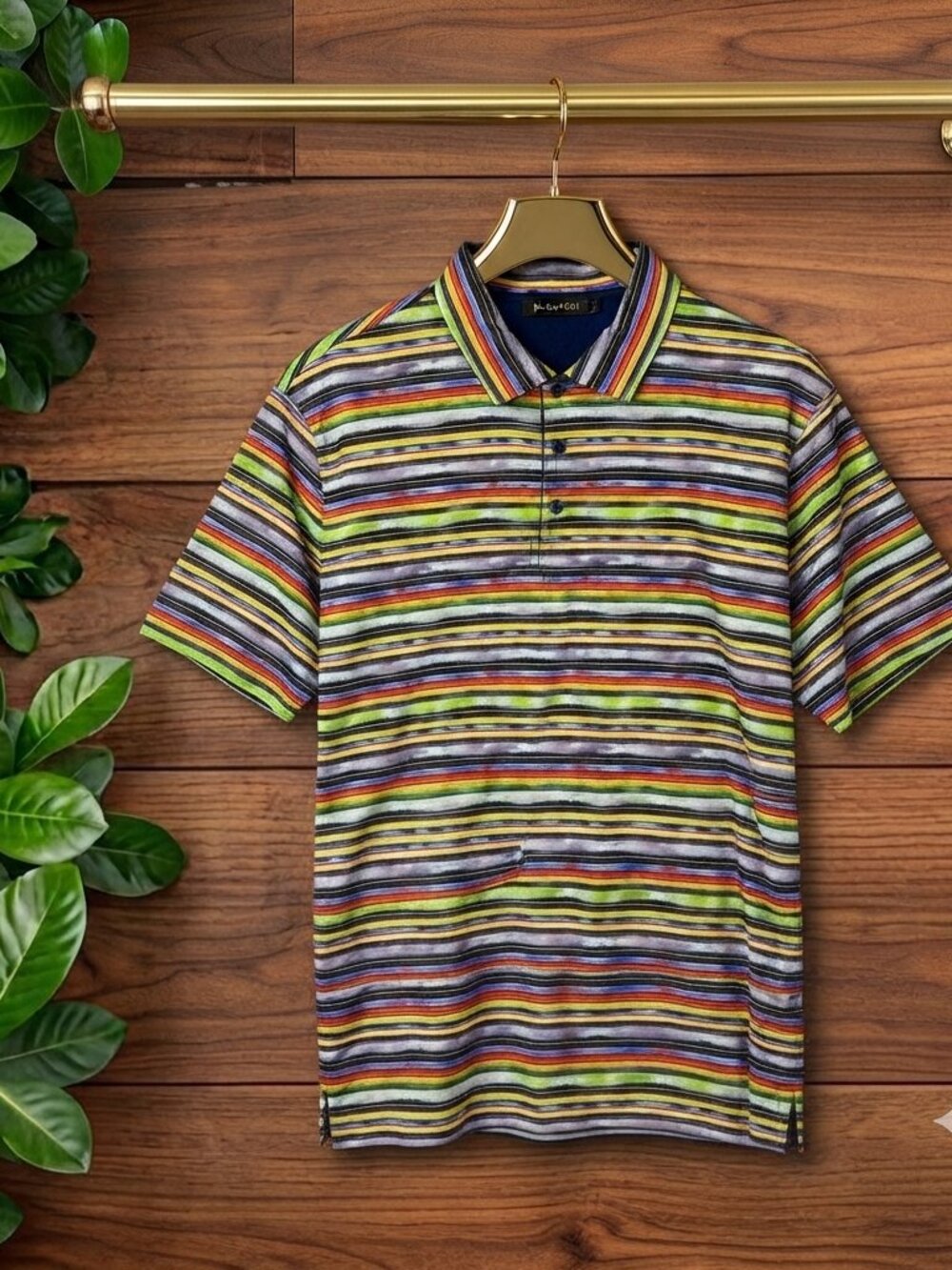 Bugatchi Polo Shirt Mens Large Multicolor Rainbow Striped Mercerized Cotton Knit